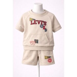 Levi's Boys 2 Piece Set Oatmeal Sweatshirt Shorts NWT Size 2T